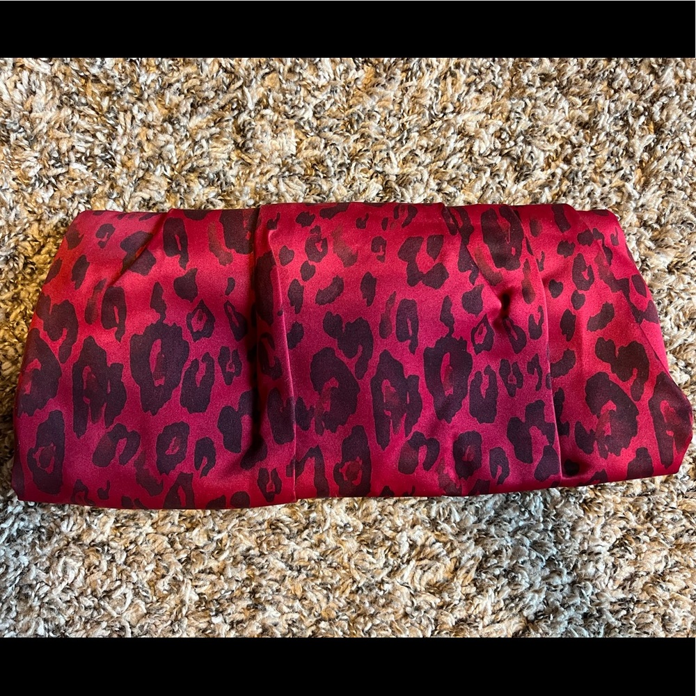 Express Deep Red Leopard Print Clutch - image 2